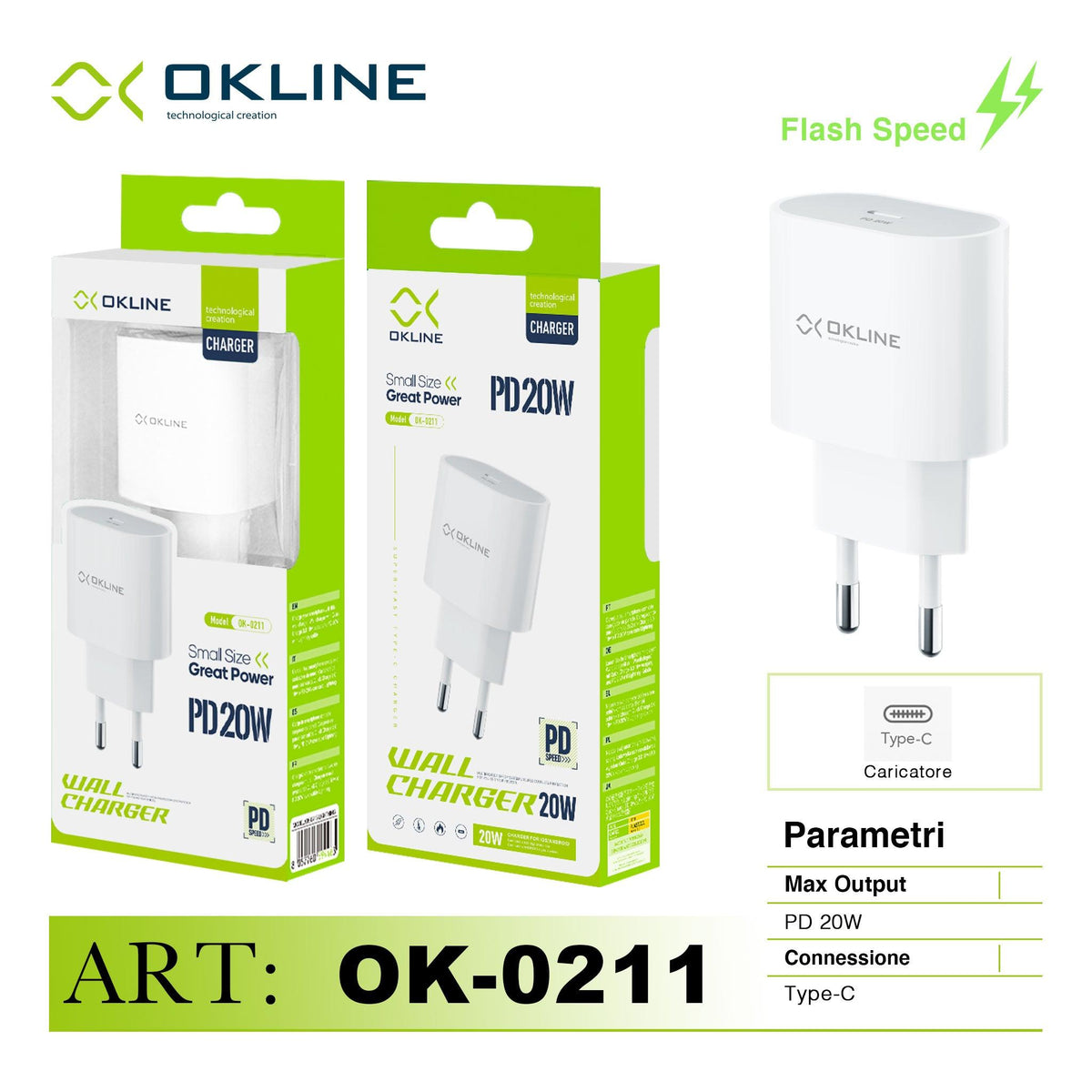 ART.OK-0211N OKLINE Caricatore da muro PD20W Bianco - koseakasa