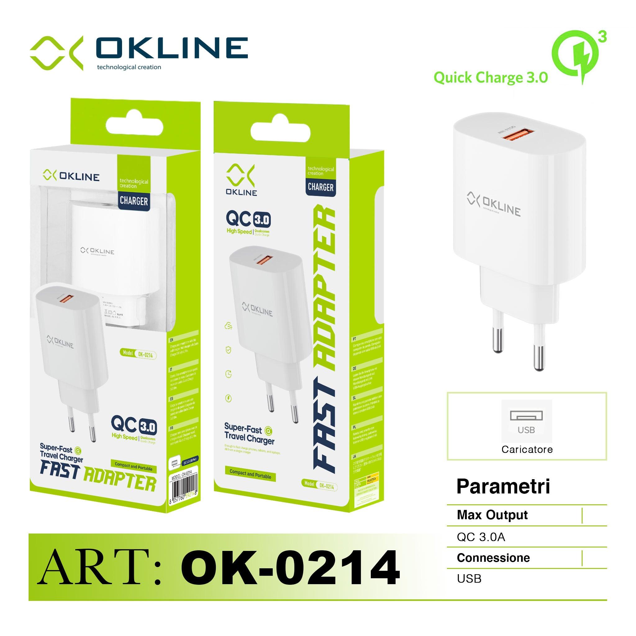 ART.OK-0214N OKLINE Caricatore da muro USBQC3.0 18W Bianco - koseakasa