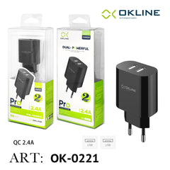 ART.OK-0221N OKLINE Caricatore da muro doppia USB 2.4A Nero - koseakasa