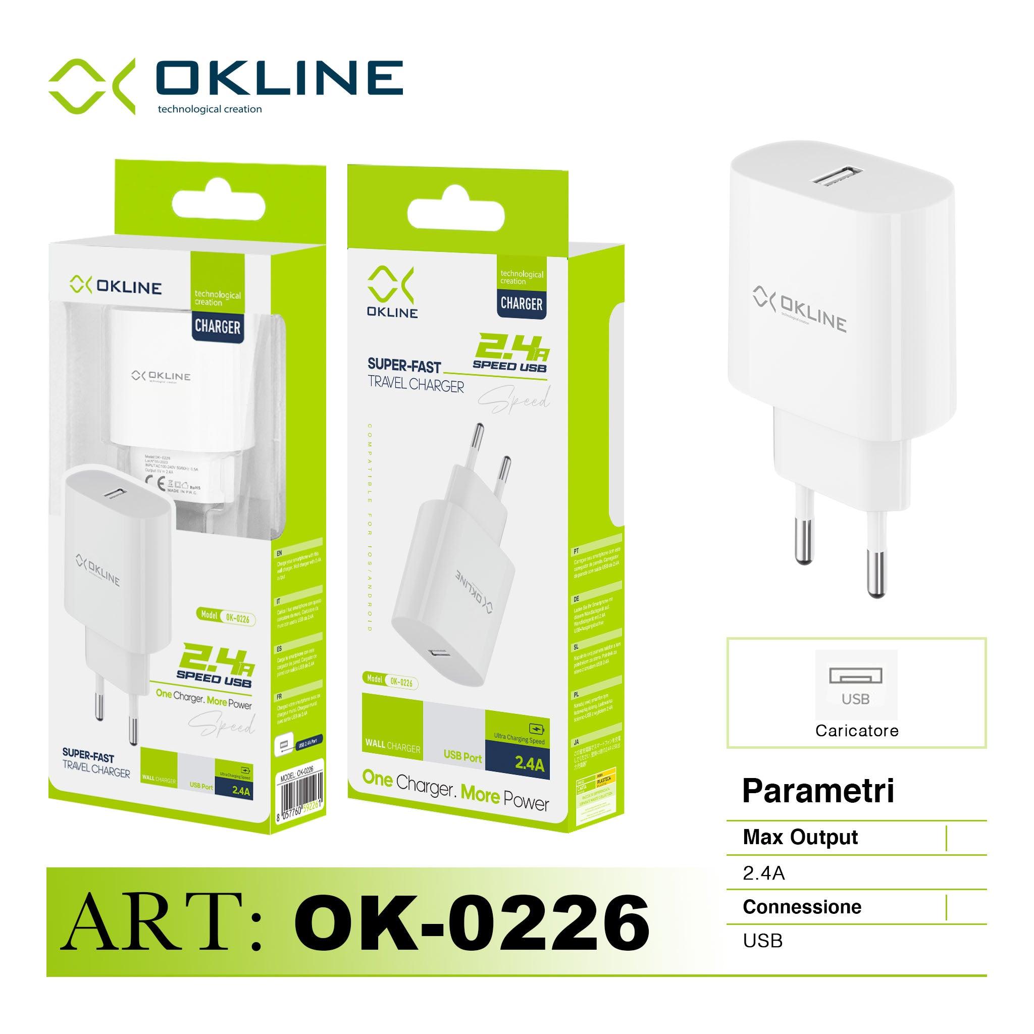 ART.OK-0226N OKLINE Caricatore da muro USB 2.4A Bianco - koseakasa