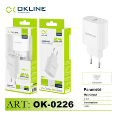 ART.OK-0226N OKLINE Caricatore da muro USB 2.4A Bianco - koseakasa
