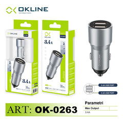 ART.OK-0263N OKLINE 2USB Caricatore Auto 3.4A Grigio - koseakasa