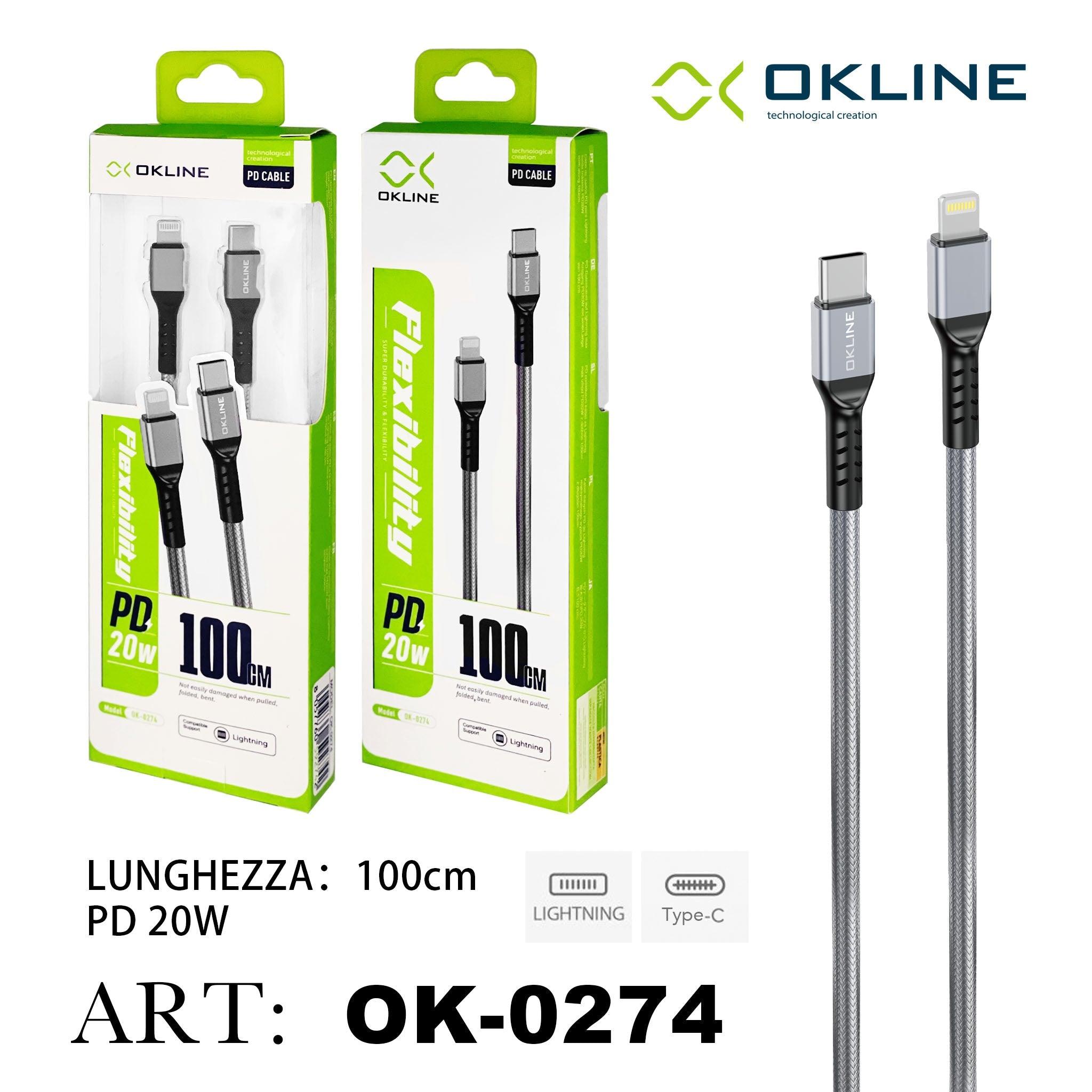 ART.OK-0274 OKLINE Type-C Iphone Lightning Cavo intrecciato  PD 20W 100cm Argento - koseakasa