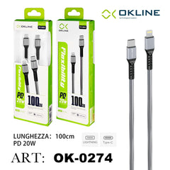 ART.OK-0274 OKLINE Type-C Iphone Lightning Cavo intrecciato  PD 20W 100cm Argento - koseakasa