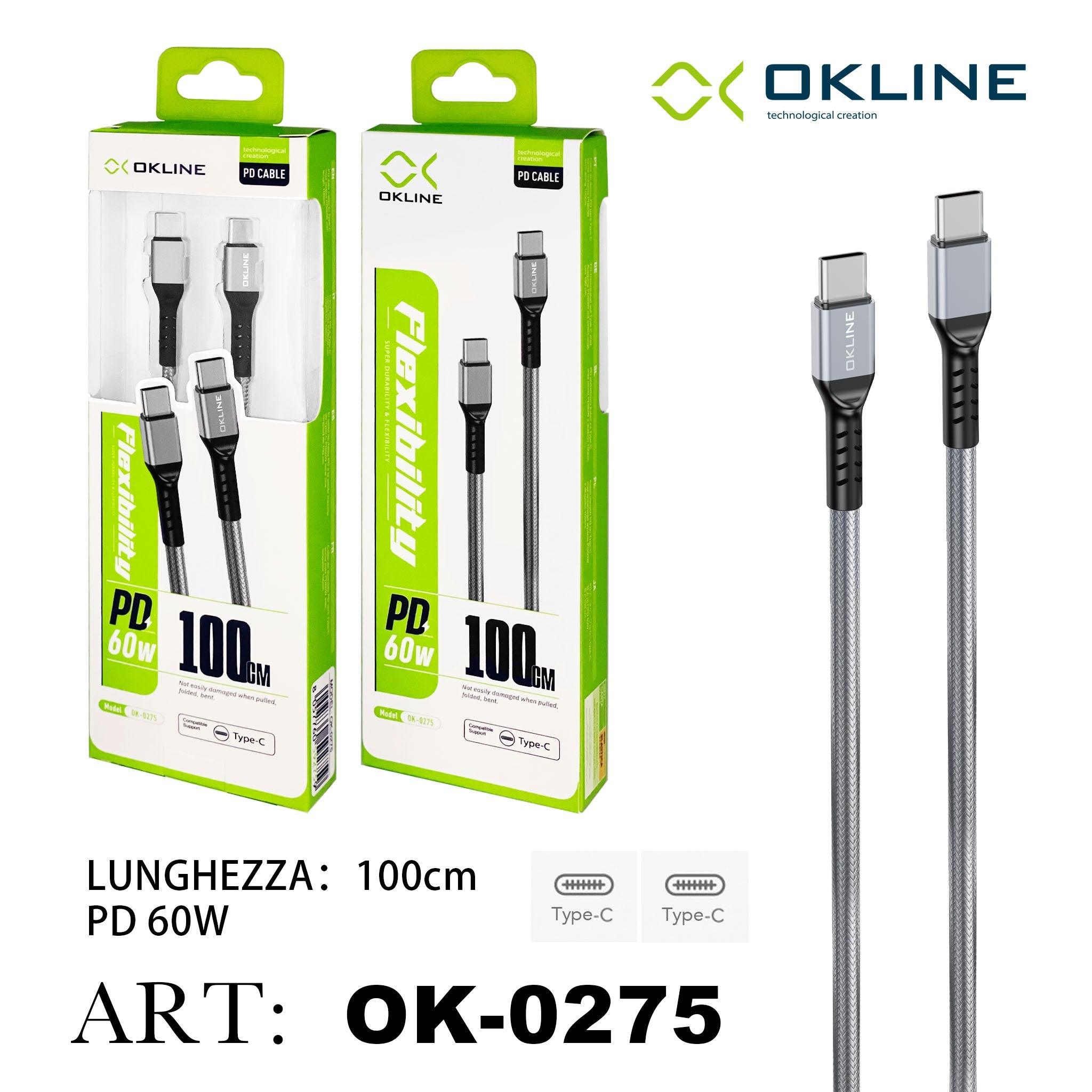 ART.OK-0275 OKLINE Type-C Type-C Cavo intrecciato PD 60W 100cm Argento - koseakasa