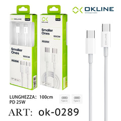 ART.OK-0289 OKLINE Type-C Type-C Cavo PD 25W 100cm Bianco - koseakasa