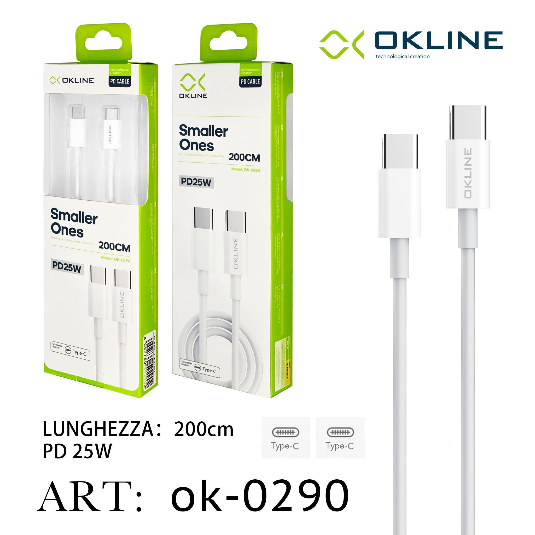 ART.OK-0290 OKLINE Type-C Type-C Cavo PD 25W 200cm Bianco - koseakasa