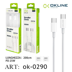 ART.OK-0290 OKLINE Type-C Type-C Cavo PD 25W 200cm Bianco - koseakasa
