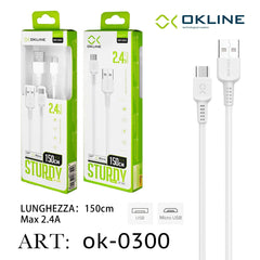 ART.OK-0300 OKLINE Micro USB Cavo 2.4A 150cm Bianco - koseakasa