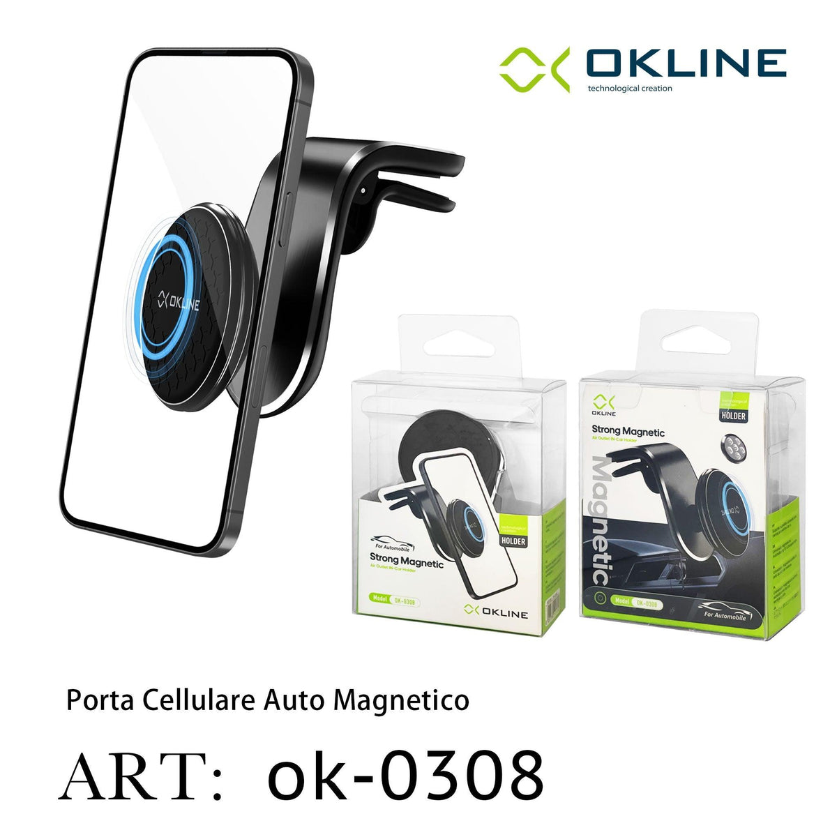 ART.OK-0308 OKLINE STRONG SUPPORTO MAGNETICO DEL TELEFONO AUTOMOBILE NERO - koseakasa