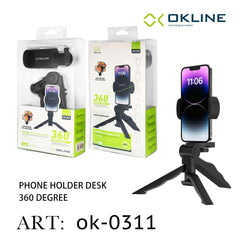 ART.OK-0311 OKLINE 360 GRADI SUPPORTO CON TREPPIEDE PER TELEFONO NERO - koseakasa