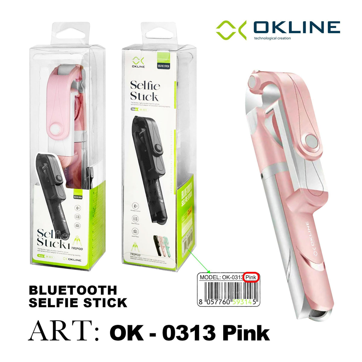 ART.OK-0313PINK OKLINE ASTA PER SELFIE CON TREPPIEDE E TELECOMANDO WIRELESS PINK - koseakasa