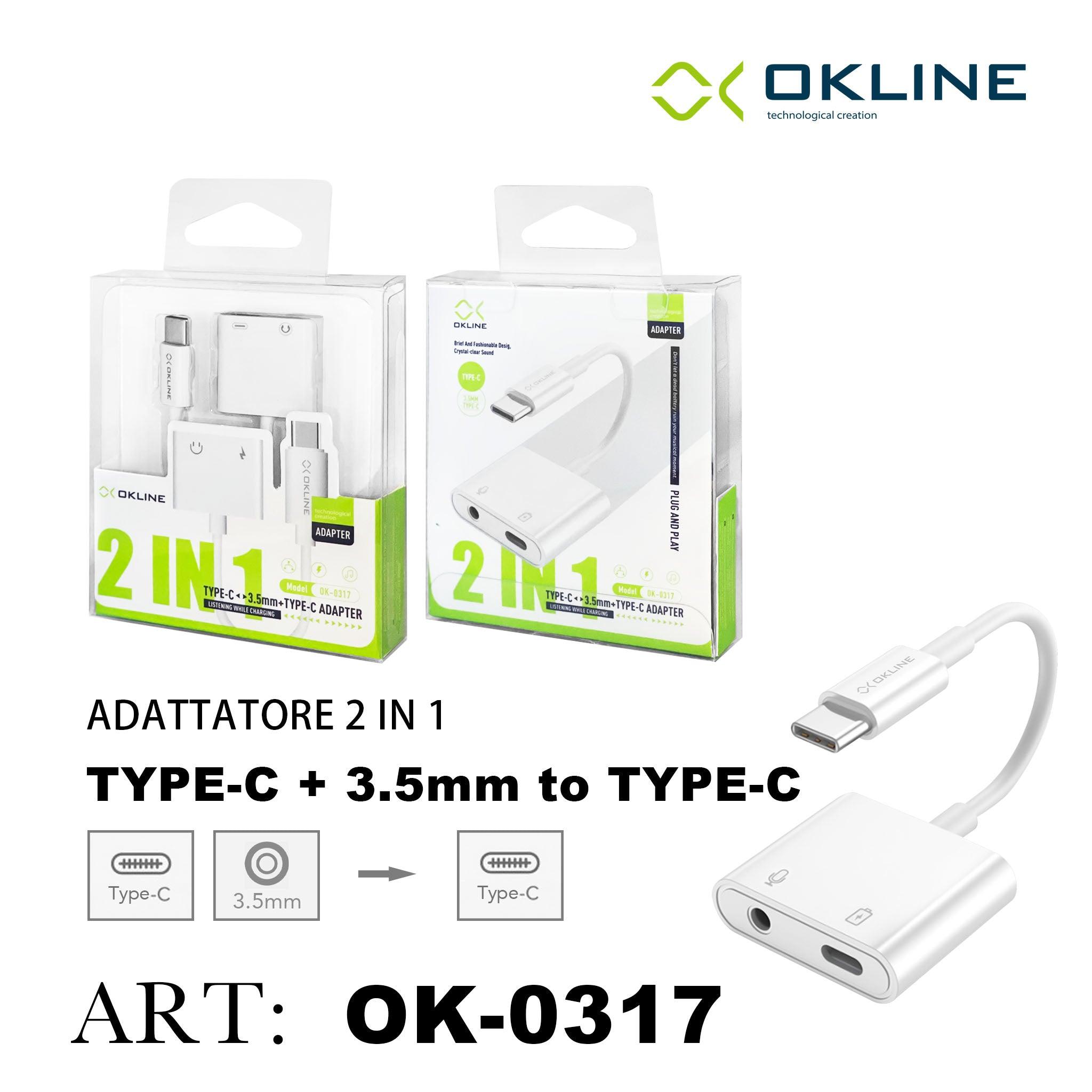 ART.OK-0317 OKLINE 2IN1 ADATTATORE TYPE-C CON JACK 3.5MM F E TYPE-C F BIANCO - koseakasa