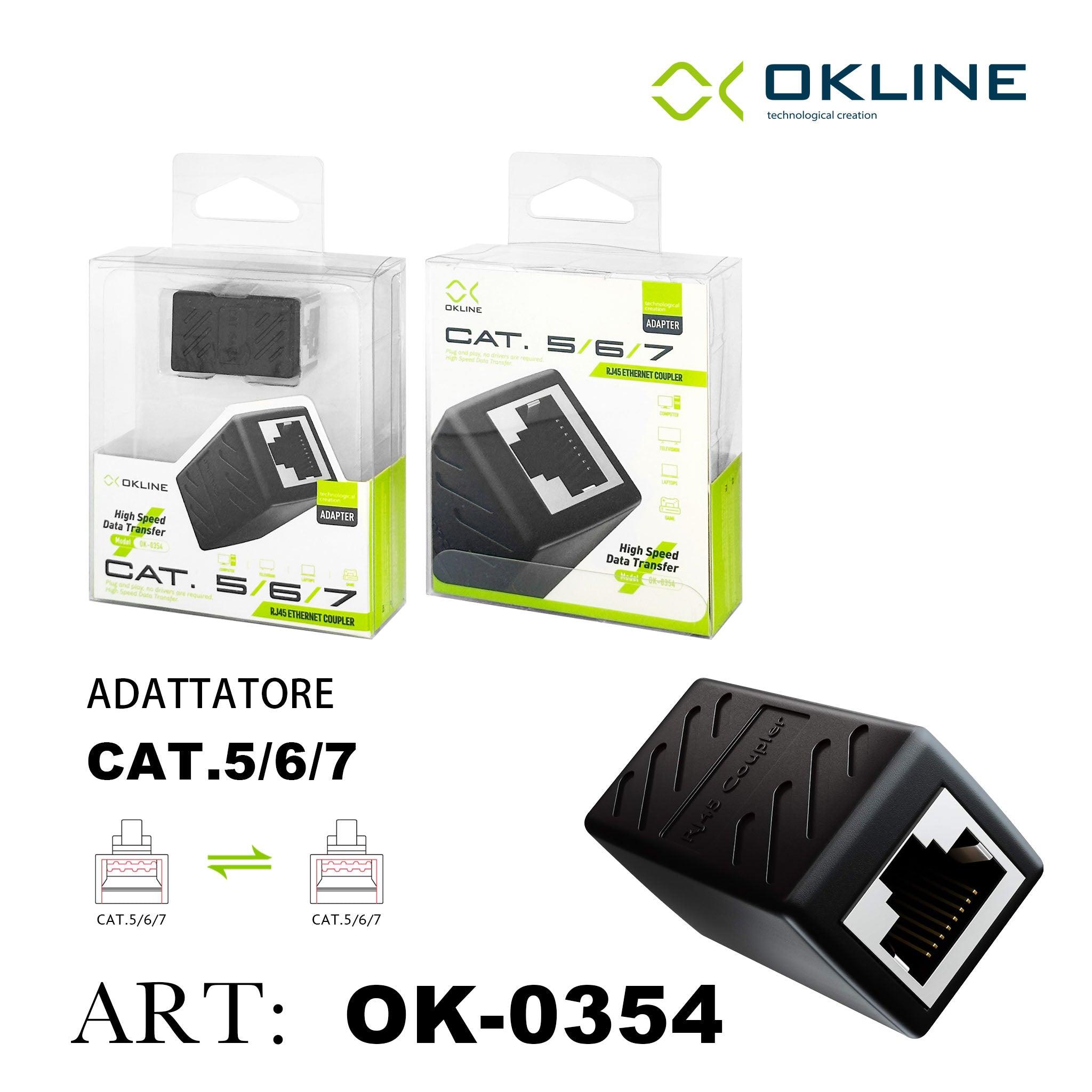 ART.OK-0354 OKLINE ADATTATORE RETE CONNETTIVITA RJ45 CAT5/6/7 NERO - koseakasa
