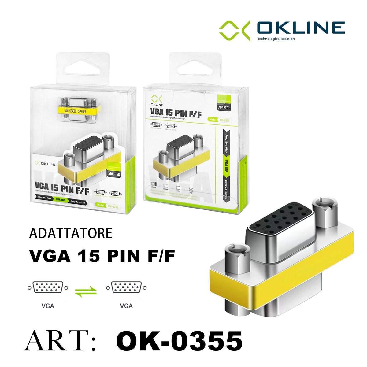 ART.OK-0355 OKLINE ADATTATORE VGA 15PIN F/F ARGENTO - koseakasa