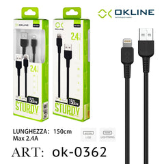 ART.OK-0362 OKLINE Iphone Lightning USB Cavo 2.4A 150cm Nero - koseakasa