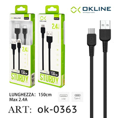 ART.OK-0363 OKLINE Type-C USB Cavo 2.4A 150cm Nero - koseakasa