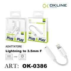ART.OK-0386 OKLINE ADATTATORE PLUG PLAY DA LIGHTNING A JACK 3.5MM F BIANCO - koseakasa