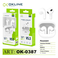 ART.OK-0387 OKLINE V5.3 STEREO CUFFIE WIRELESS BIANCO - koseakasa