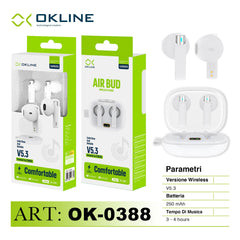 ART.OK-0388 OKLINE V5.3 AIR BUD CUFFIE WIRELESS BIANCO - koseakasa