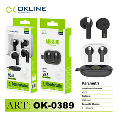 ART.OK-0389 OKLINE V5.3 AIR BUD CUFFIE WIRELESS NERO - koseakasa