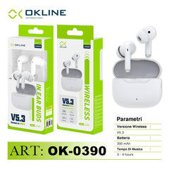 ART.OK-0390 OKLINE V5.3 EARBUDS CUFFIE WIRELESS BIANCO - koseakasa