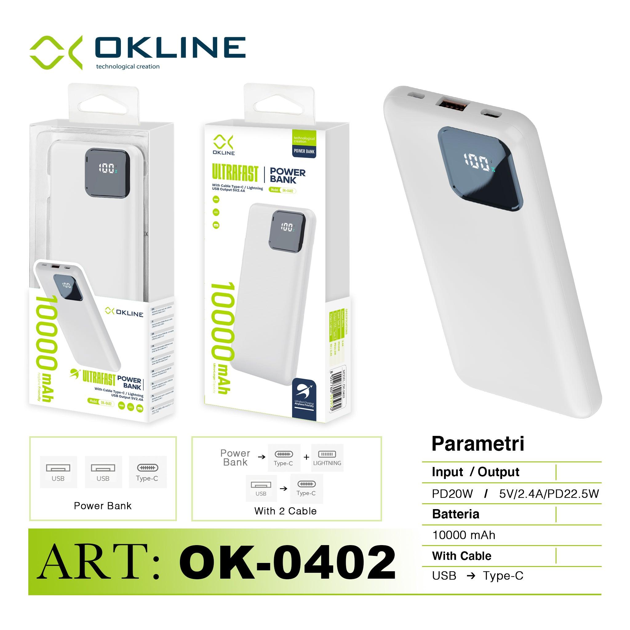 ART.OK-0402 OKLINE BIANCO DISPLAY LED POWER BANK 10000mAH - koseakasa