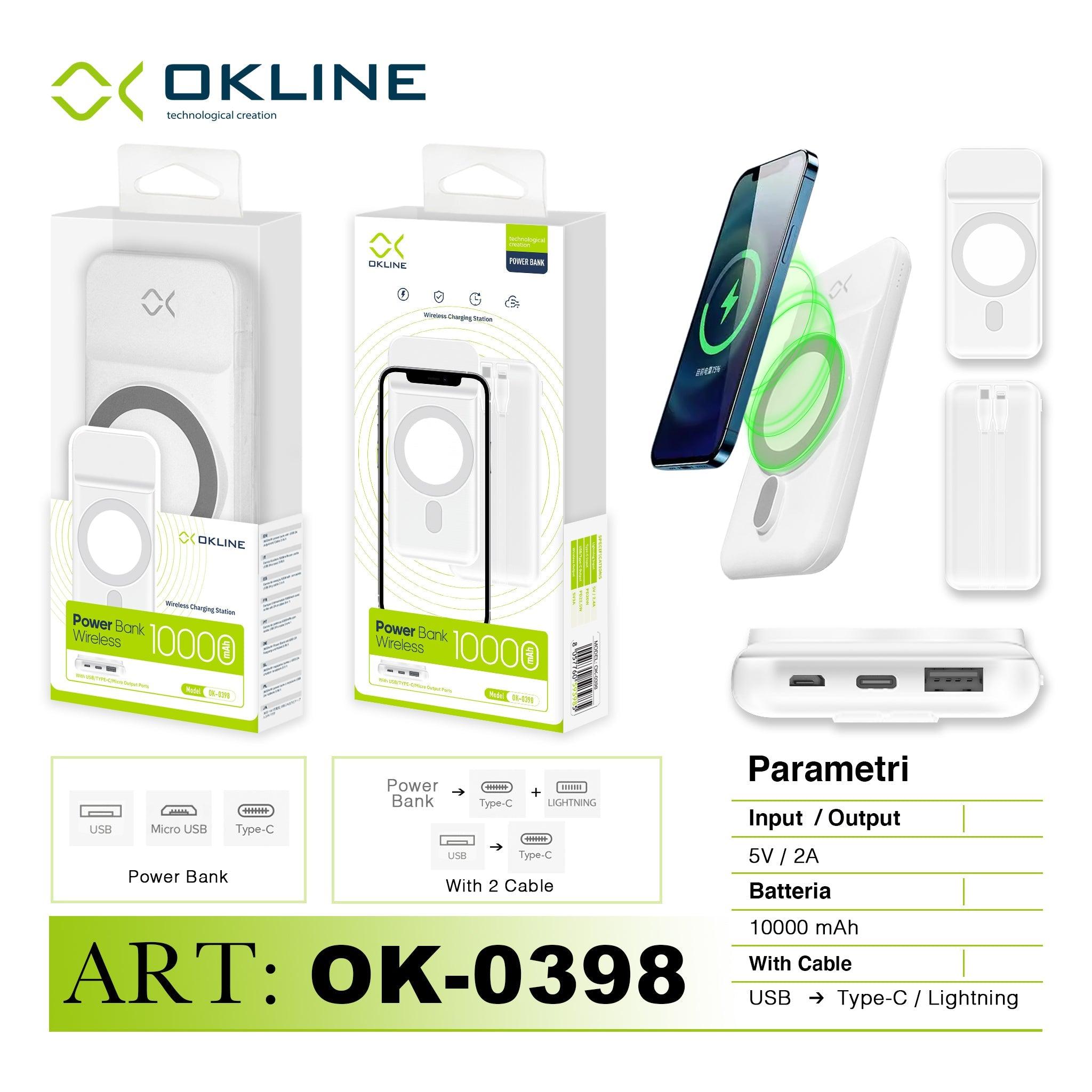 ART.OK-0398 OKLINE WHITE POWER BANK WIRELESS 10000mAh - koseakasa