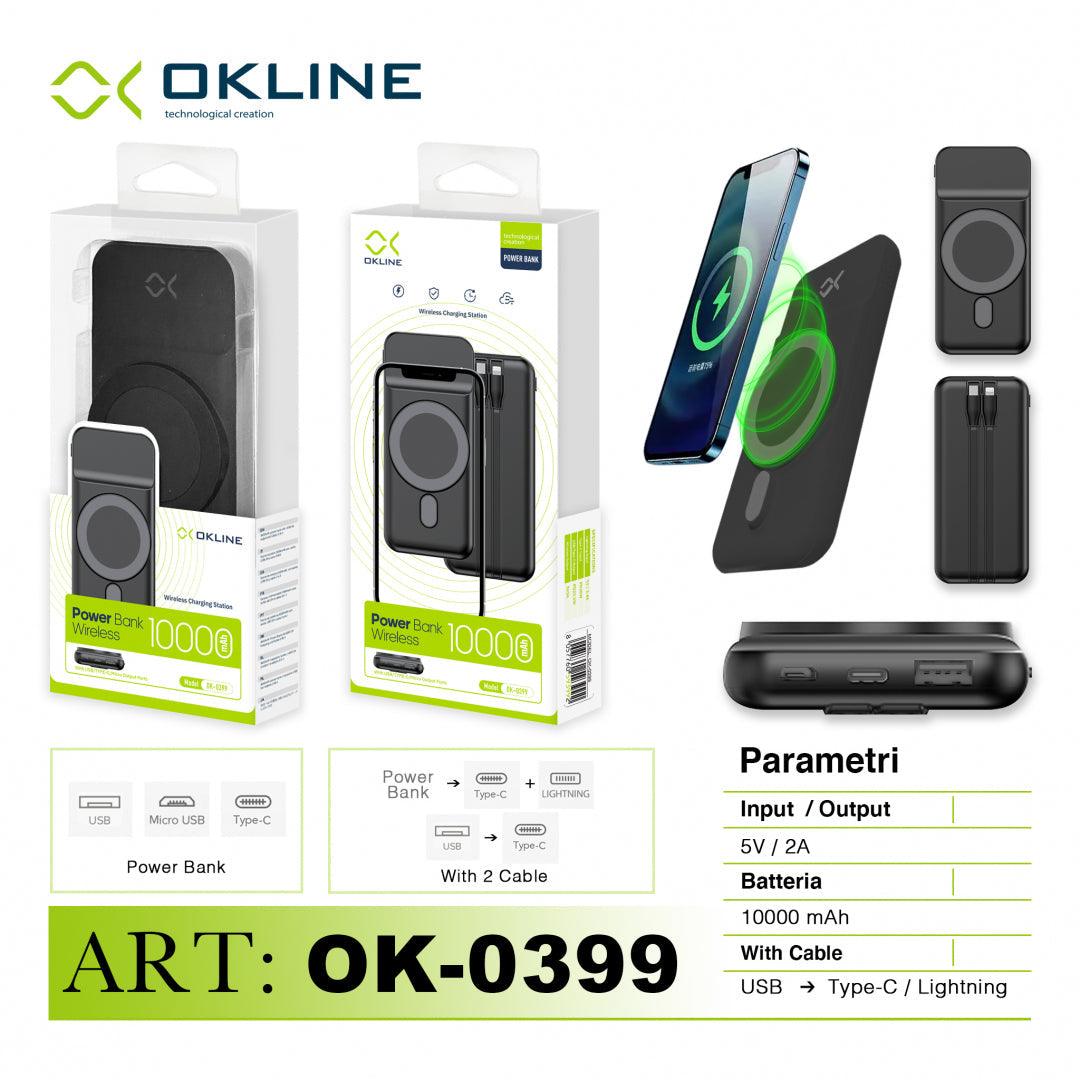 ART.OK-0399 OKLINE BLACK POWER BANK WIRELESS 10000mAh - koseakasa