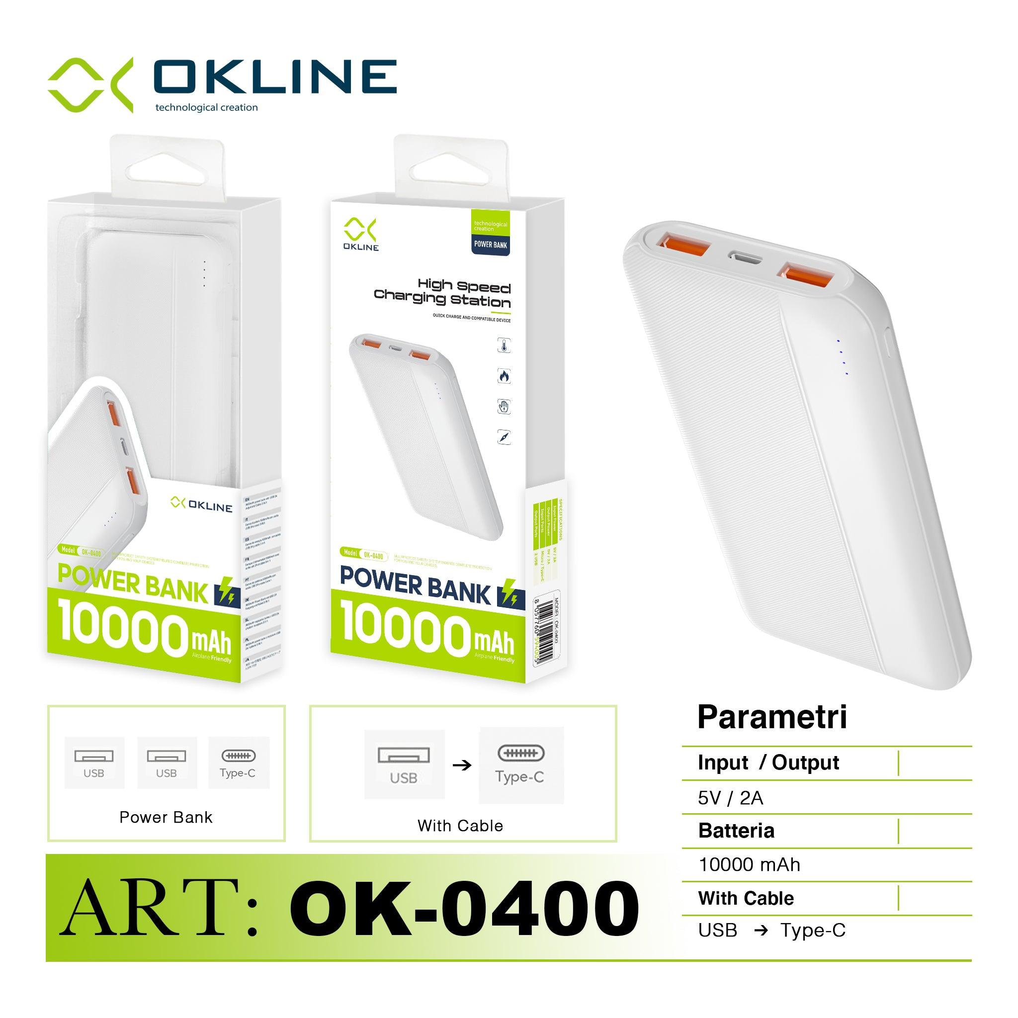 ART.OK-0400 OKLINE CON USCITA 2 USB A POWER BANK 10000mAH BIANCO - koseakasa