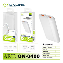 ART.OK-0400 OKLINE CON USCITA 2 USB A POWER BANK 10000mAH BIANCO - koseakasa