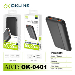 ART.OK-0401 OKLINE CON USCITA 2 USB A POWER BANK 10000mAH NERO - koseakasa