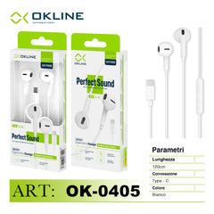 ART.OK-0405 OKLINE PERFECT SOUND AURICOLARE A FILO TYPE-C BIANCO - koseakasa