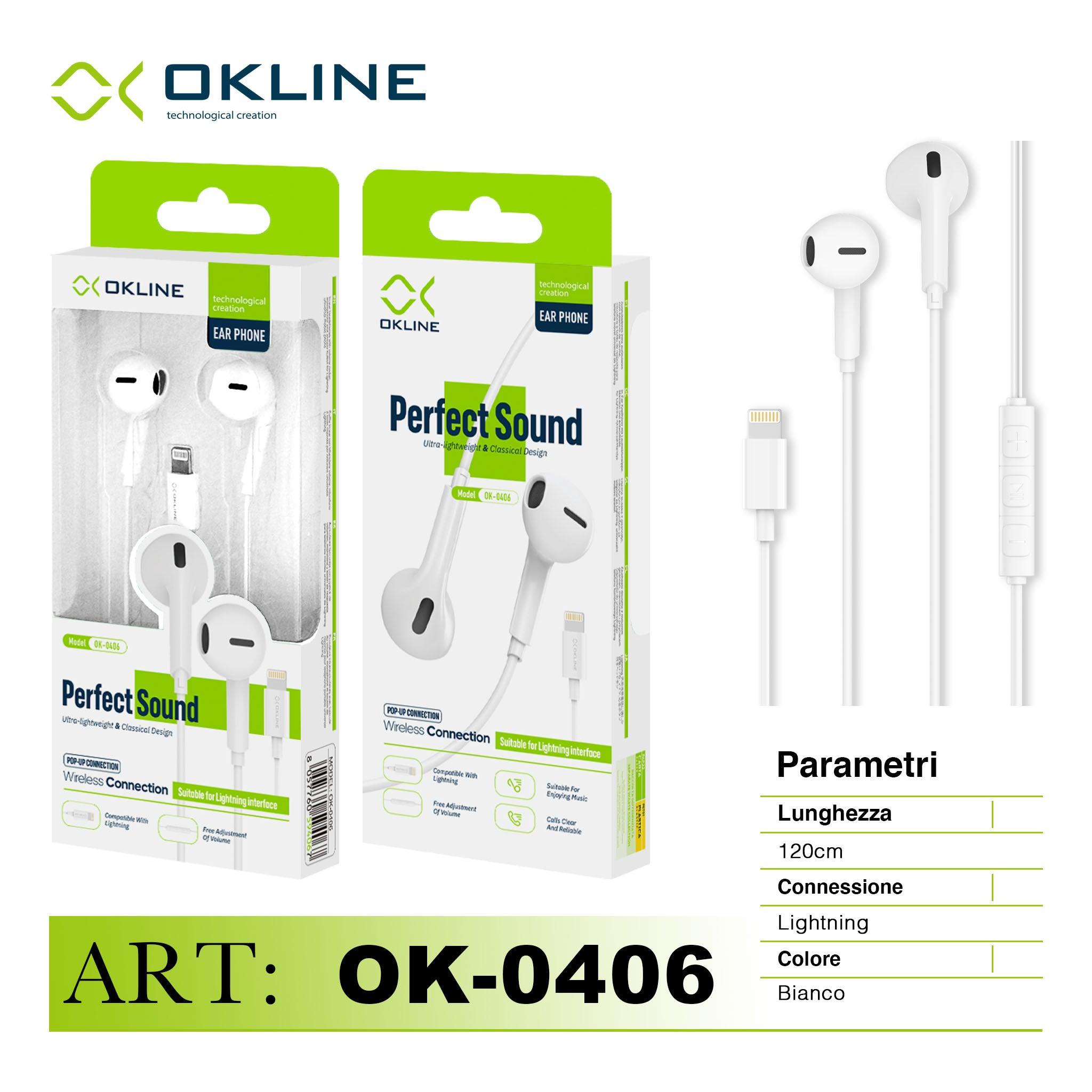 ART.OK-0406 OKLINE PERFECT SOUND AURICOLARE A FILO IPHONE LIGHTNING BIANCO - koseakasa