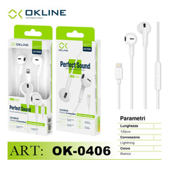 ART.OK-0406 OKLINE PERFECT SOUND AURICOLARE A FILO IPHONE LIGHTNING BIANCO - koseakasa