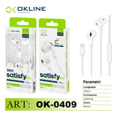 ART.OK-0409 OKLINE SATISFY STEREO AURICOLARE A FILO IPHONE LIGHTNING BIANCO - koseakasa