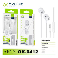 ART.OK-0412 OKLINE STEREO MUSIC AURICOLARE A FILO 3.5MM BIANCO - koseakasa