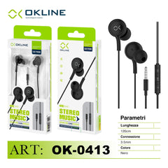 ART.OK-0413 OKLINE STEREO MUSIC AURICOLARE A FILO 3.5MM NERO - koseakasa