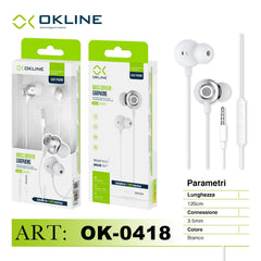 ART.OK-0418 OKLINE BASS DRIVEN AURICOLARE A FILO 3.5MM BIANCO-GRIGIO - koseakasa