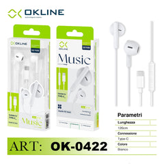 ART.OK-0422 OKLINE MUSIC AURICOLARE A FILO TYPE-C BIANCO - koseakasa