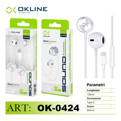 ART.OK-0424 OKLINE STEREO AURICOLARE A FILO TYPE-C BIANCO-GRIGIO - koseakasa