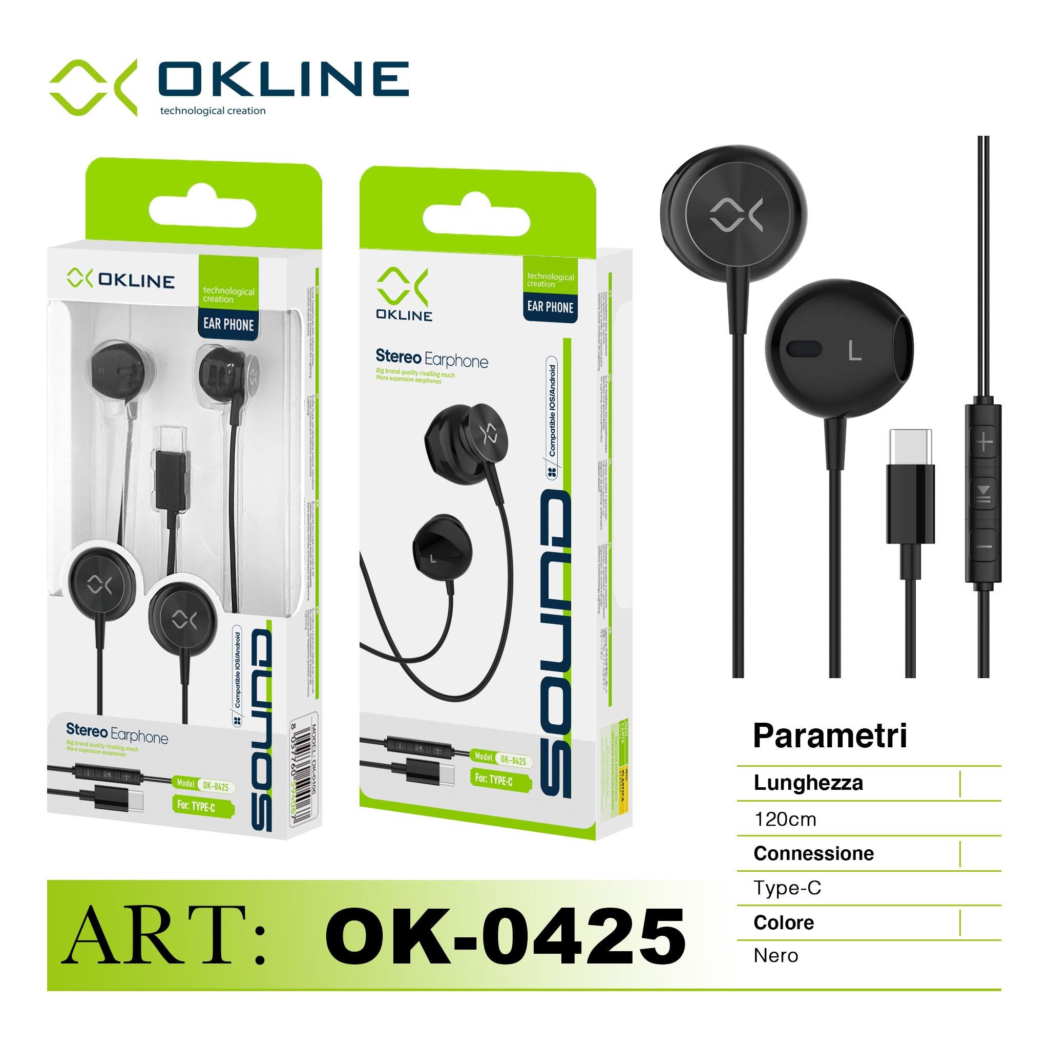 ART.OK-0425 OKLINE STEREO AURICOLARE A FILO TYPE-C NERO - koseakasa