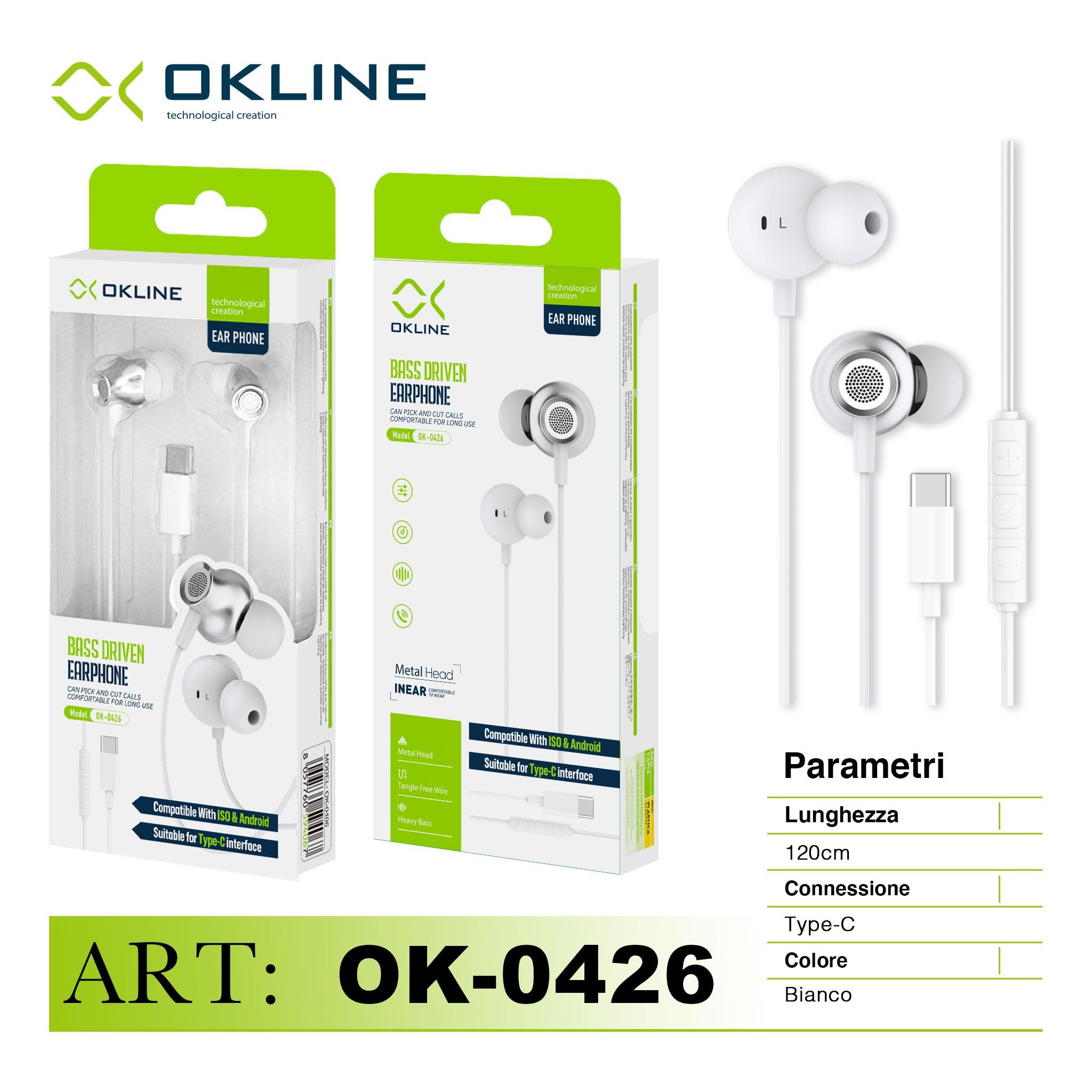 ART.OK-0426 OKLINE BASS DRIVEN AURICOLARE A FILO TYPE-C BIANCO-GRIGIO - koseakasa