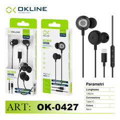 ART.OK-0427 OKLINE BASS DRIVEN AURICOLARE A FILO TYPE-C NERO - koseakasa