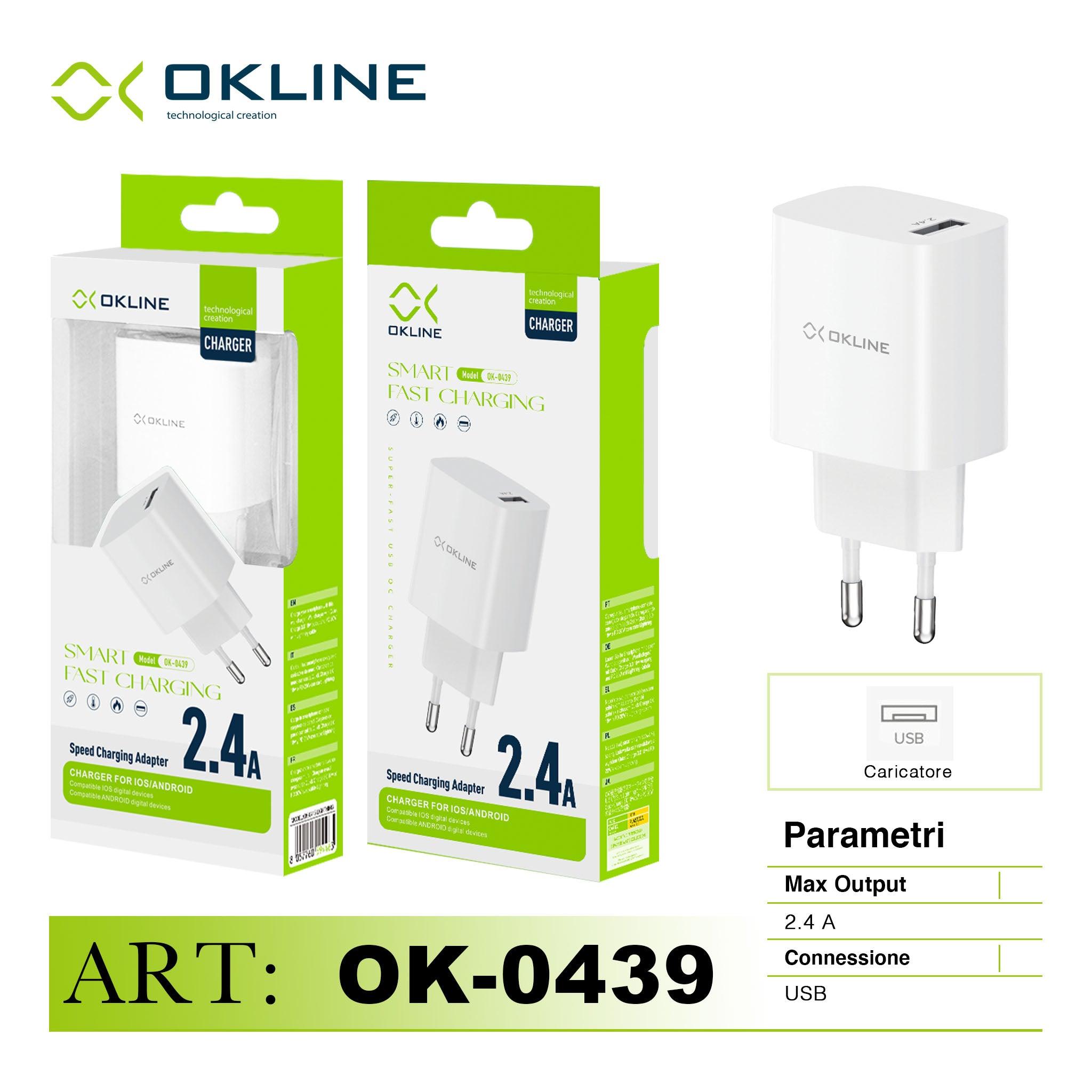 ART.OK-0439N OKLINE Smart Fast Caricatore da muro USB 2.4A Bianco - koseakasa
