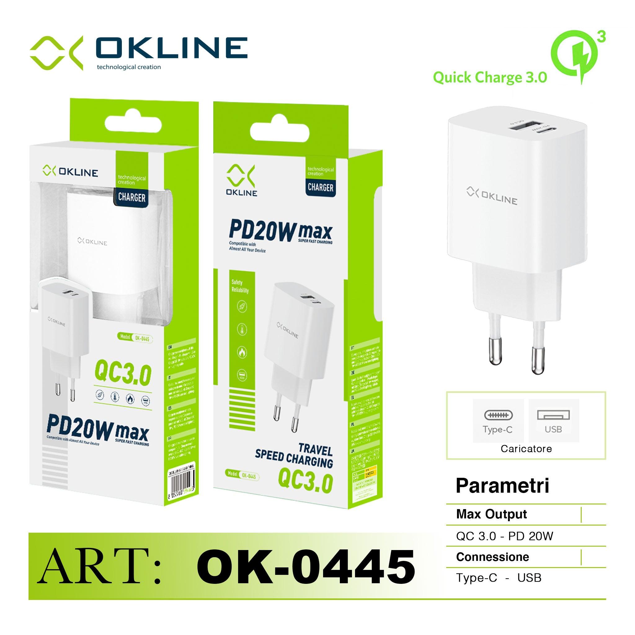 ART.OK-0445N OKLINE Caricatore da muro QC3.0 18W e PD20WMax Bianco - koseakasa