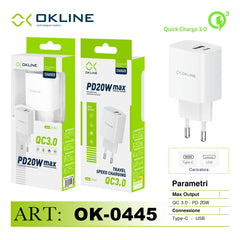 ART.OK-0445N OKLINE Caricatore da muro QC3.0 18W e PD20WMax Bianco - koseakasa