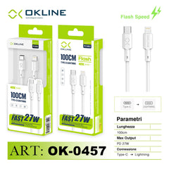 ART.OK-0457 OKLINE Type-C Iphone Lightning Cavo 27W100cm Bianco - koseakasa
