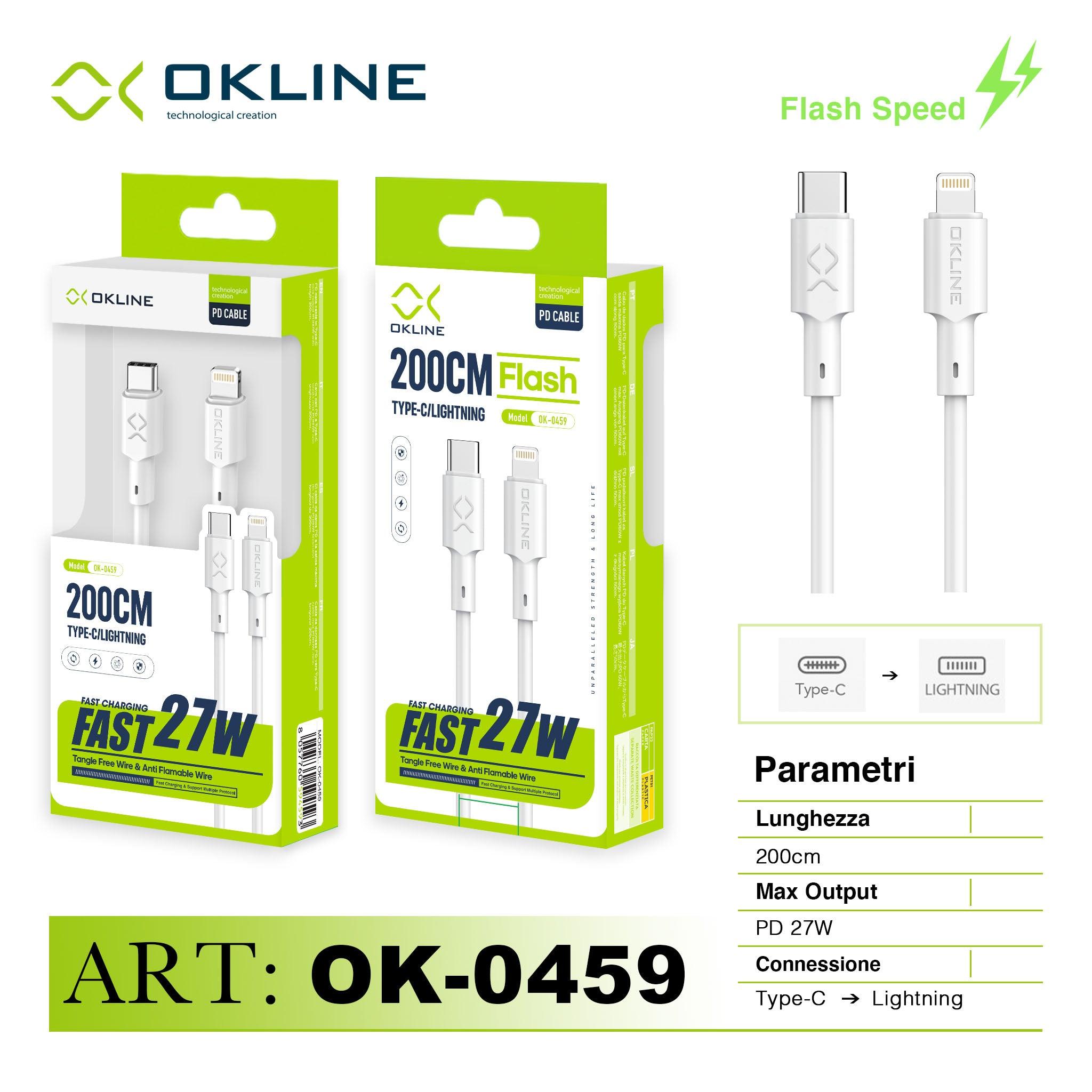 ART.OK-0459 OKLINE Type-C Iphone Lightning Cavo 27W200cm Bianco - koseakasa