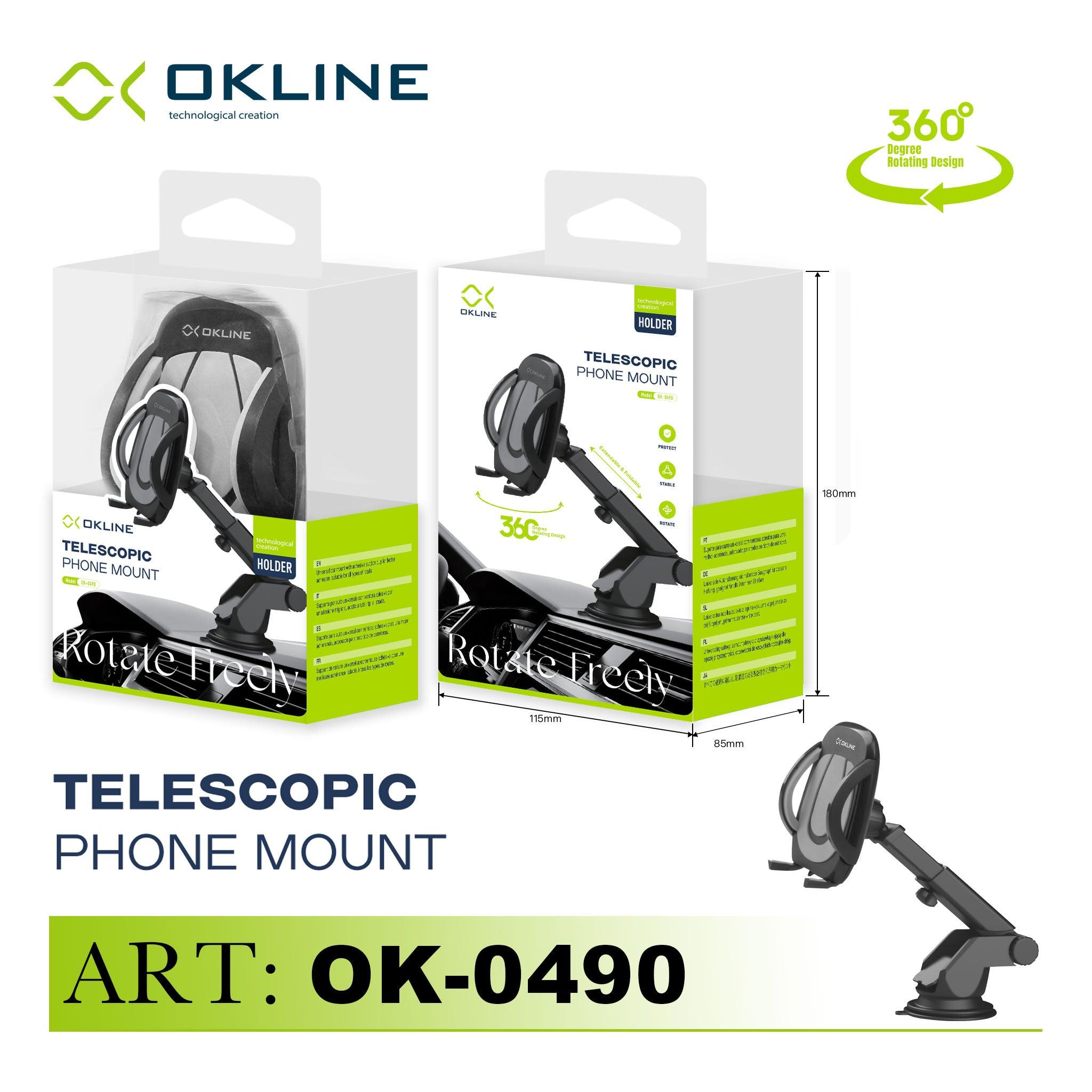 ART.OK-0490 OKLINE TELESCOPIC SUPPORTO VENTOSA ADESIVA DEL TELEFONO AUTOMOBILE NERO - koseakasa